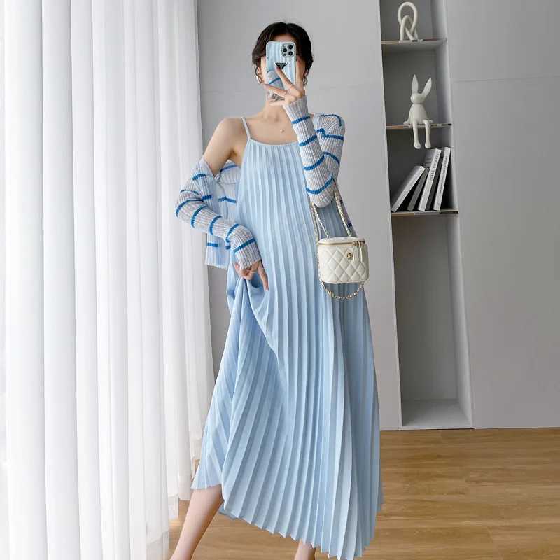 Moderskapsklänningar 2024 Summer Korean Fashion Pregnant Womens Dress Patch Work Suit Stor Loose Wear Q240427