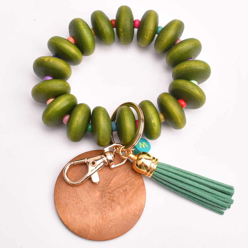 Beadered Bracelet Bulechains DIY Blank Wood Chip Tassel Tassel Cool Pante Portable Key Gift Keyring DE629