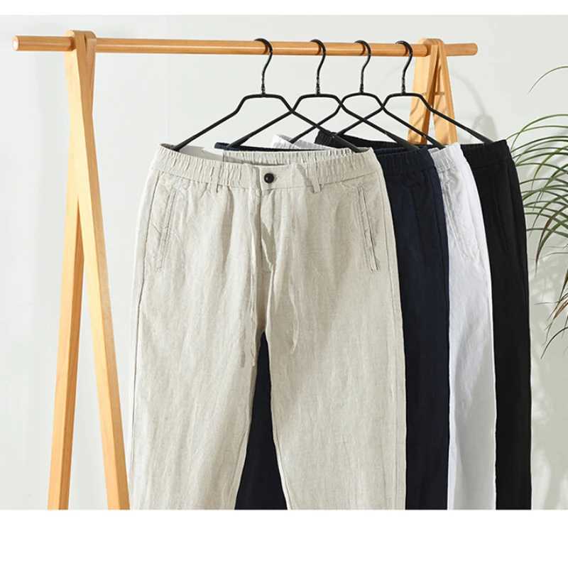 Men's Pants Summer new 100% linen casual pants for mens thin straight breathable oversized Trousers C1606 Q240429