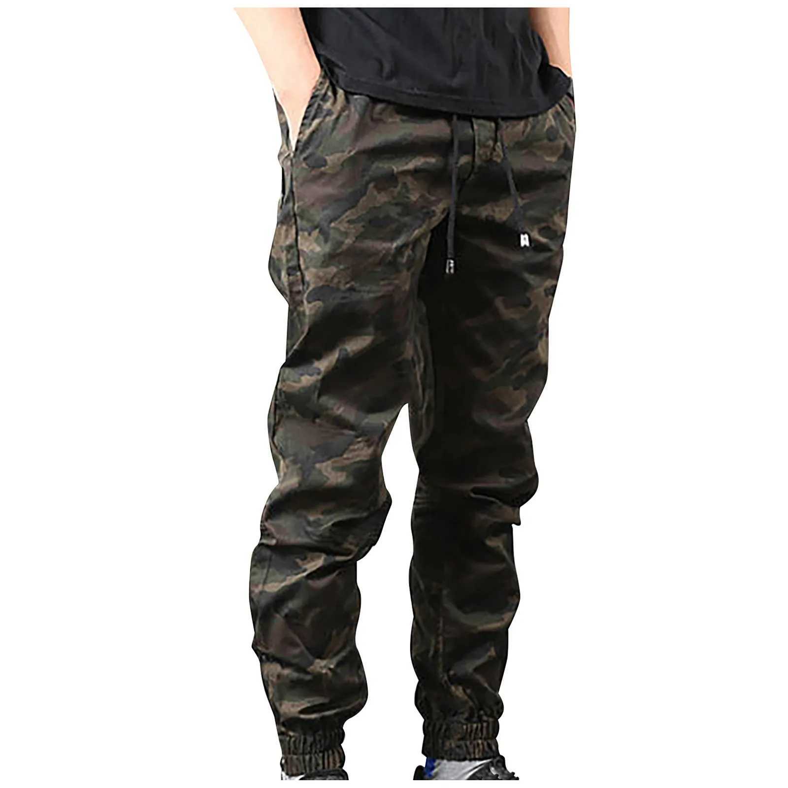 Pantalon masculin printemps et automne pantalon sportif tactique jogger pantalon de cargaison camouflage bandouliers d'épaule élastique cordon harem pantl2403