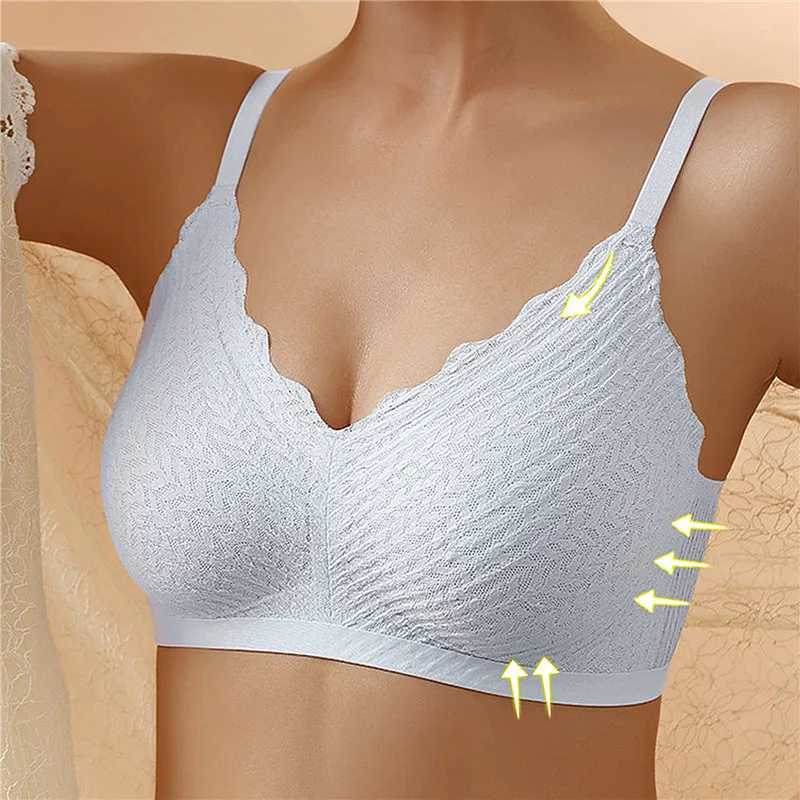 Bras Women One-Piece Bra No Stl Ring Breathable Large Size Underwear Sexy Gather Push Up Simple Lingerie Seamless Bralette Lace Bra Y240426