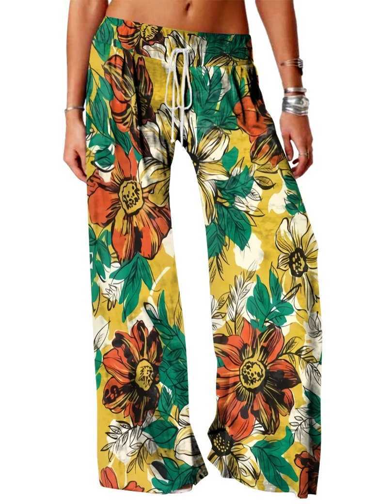 Spodnie damskie Capris wiosna lato spodni kwiatowe kobiety y2k szerokie nogi spodnie Strtwear Kobiety Spodnie luźne joggery szykowne pantnes de Mujer Y240429