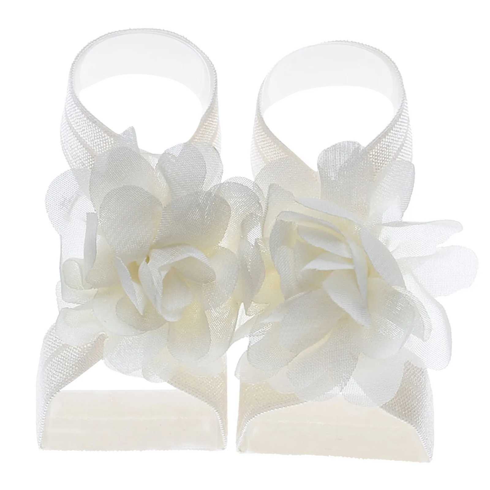 Sandalen chiffon bloem op blote voeten sandalen geschikt voor baby's meisjes pasgeborenen foto's rekwisieten kinderen mode -accessoiressl240429