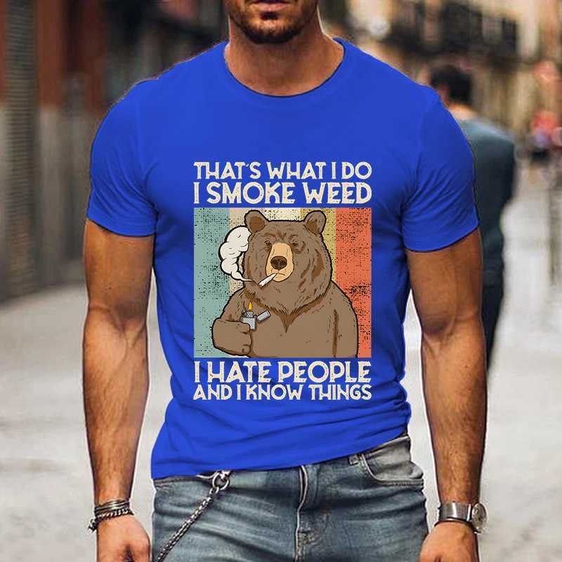 Koszulka Y2K dla mężczyzn Nienawidzę ludzi. Wiem graficzny z krótkim rękawem, swobodny ubrania uliczne Hip-Hop Street Paling Bear Cartoon Dad T-Shirtl2404