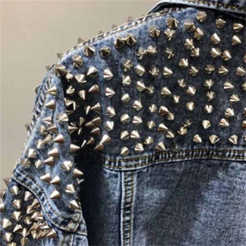 Vestes de manteaux de femmes Veswes extérieures avec rivet denim jean tops européen automne nouveau femme clou clail jeans lavage veste fille girl fashion