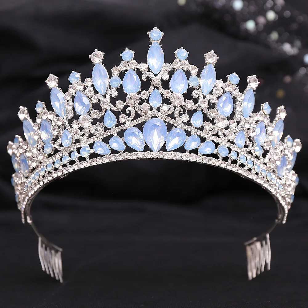 Tiaras New Luxury Opal Crystal Tiara for Women Wedding Birthday Party Robe Gift Elegant Queen Bridal Bride Crown Accessoires