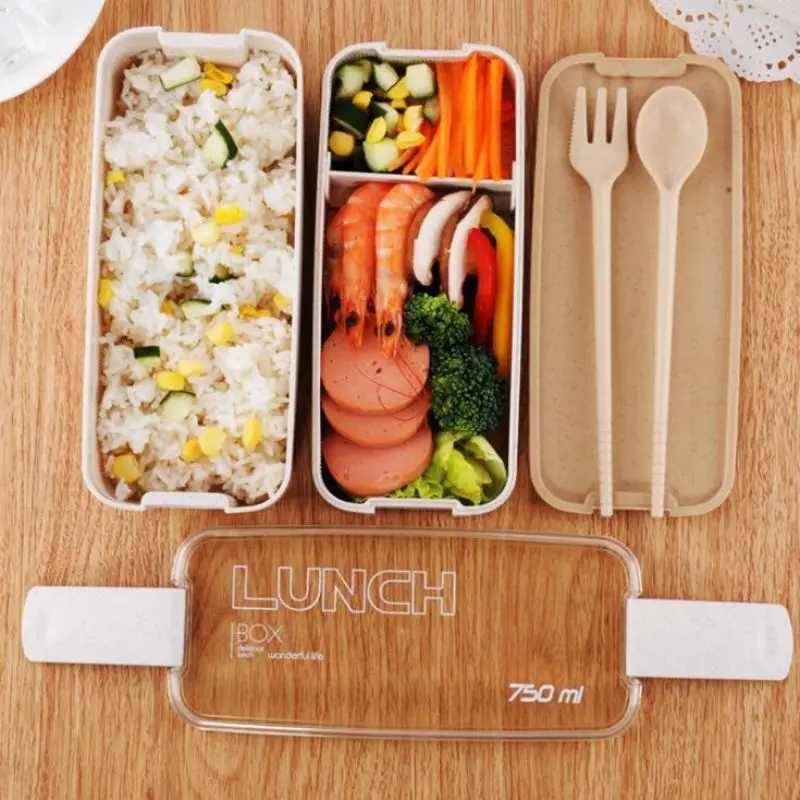 Bento Boxes Kitchen 750 ml Boîte à lunch micro-ondes Paille Paille