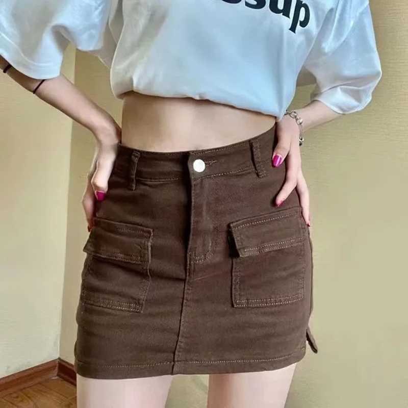 Skirts Lucifer Korean High Wiast Denim Mini Skirt Womens Sexy Hot Girls Tight Bag Hip Skirts Womens Ultra thin Anti glare Short Sleeve Skirts WomensL2429