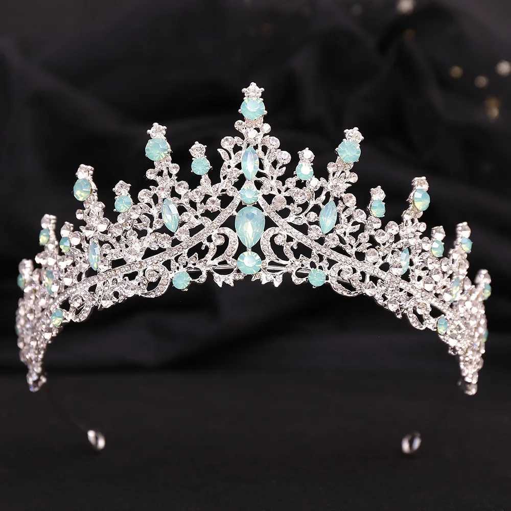 Tiaras Wedding Crystal Headwear Green Blue Opal Crown For Women Girls Hair Accessories Queen Tiaras Tiaras Party Robe Bands