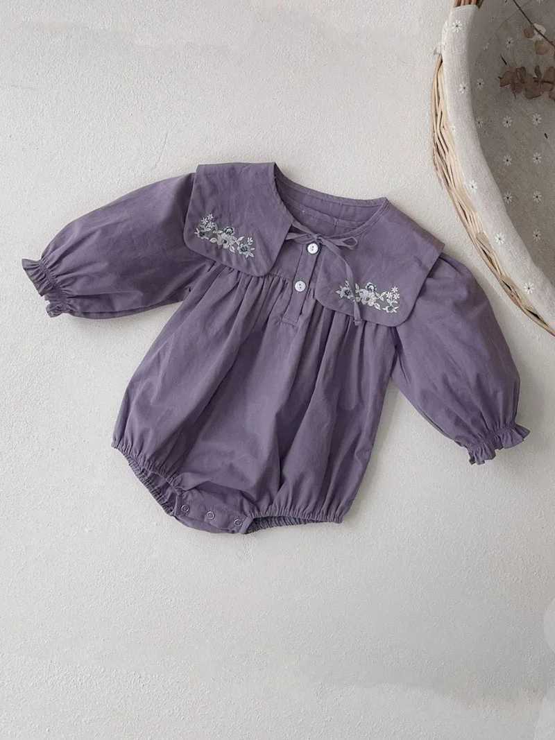 Rompers Autumn Clothes For Baby Girls Infant One Piece Embroidery Wraps Toddler Girls Bodysuit H240509