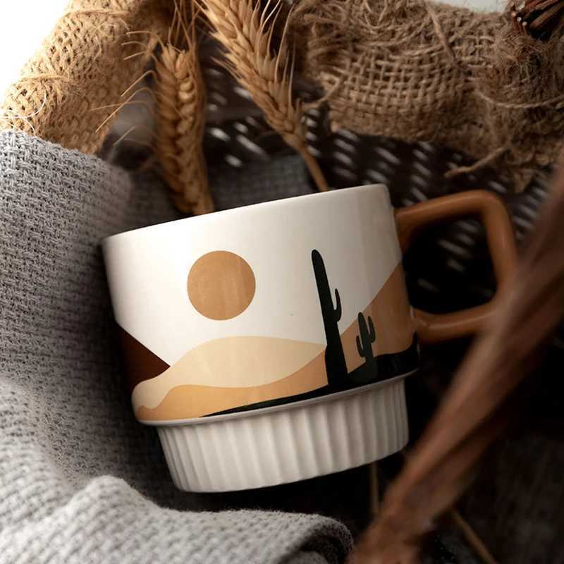 Canecas Morandi Coffee Cup retro cerâmica caneca de caneca de caneca de água de café da manhã Copo de alta aparência