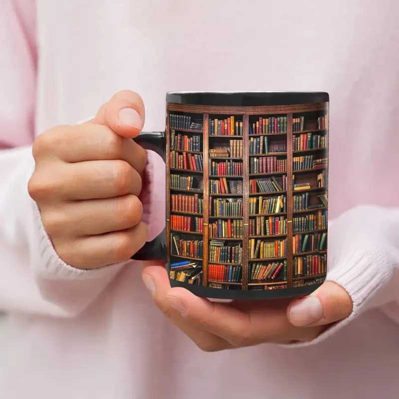 Mugs 3D Library Bookhelf Ceramic Cup Creative Multipurpose Cup Coffee Cup Research Milk Cup Home Table Decoration Friend Gifts J240428