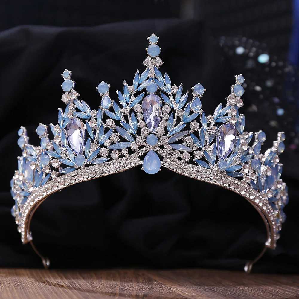 Tiaras Elegant Baroque Rose Red Purple Blue Green Crystal Tiara For Women Wedding Girls Party Crown Hair Accessories