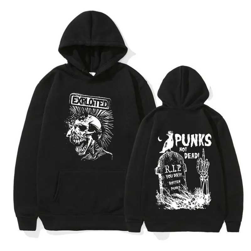 Sweats à capuche masculine Sweatshirts Rock Band The exploited Not Dead Pullover Hoodie Mens Fashion Hip Hop Sweatshirts Unisexe Punk rétro surdimensionné Strtwea T240428