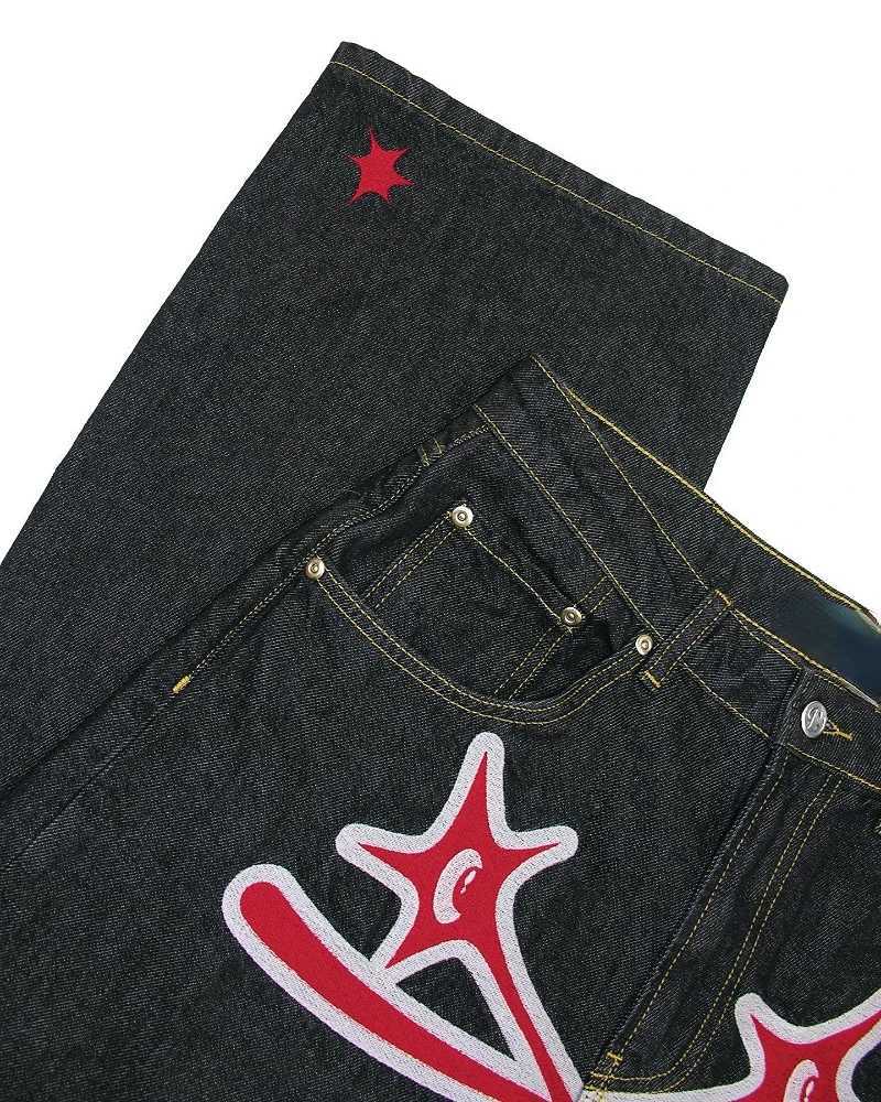Frauen Jeans Y2K American Style Star Print Jeans High Strt Männer und Frauen Hip Hop Lose High-End Layered Tide Marke Straight-Lig Hosen H240429