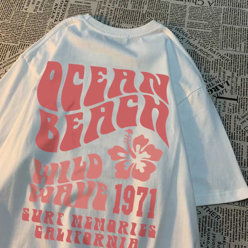 T-shirts masculina Ocean Beach Wild Wave 1971 Surf Memories California Men Tops Tubmemas Times T Summer Cotton Algodão solto camisa casual H240429