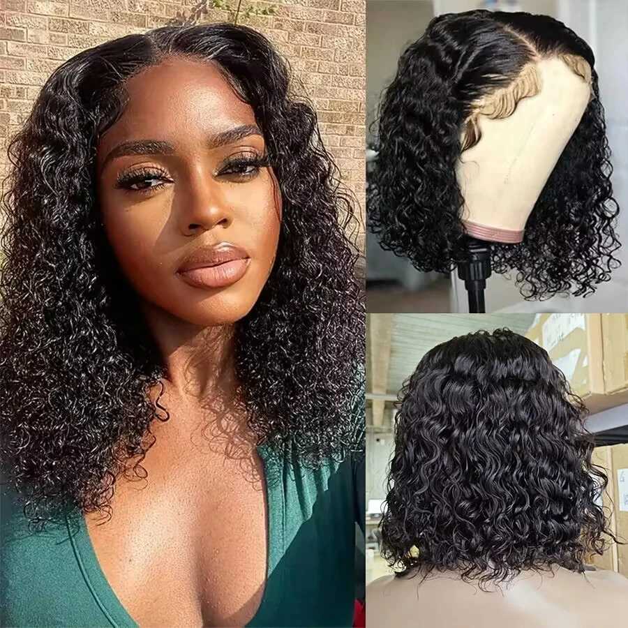 Synthetic Wigs Short wave wig without glue pre cut 4x4 lace natural curly female hair Q240427