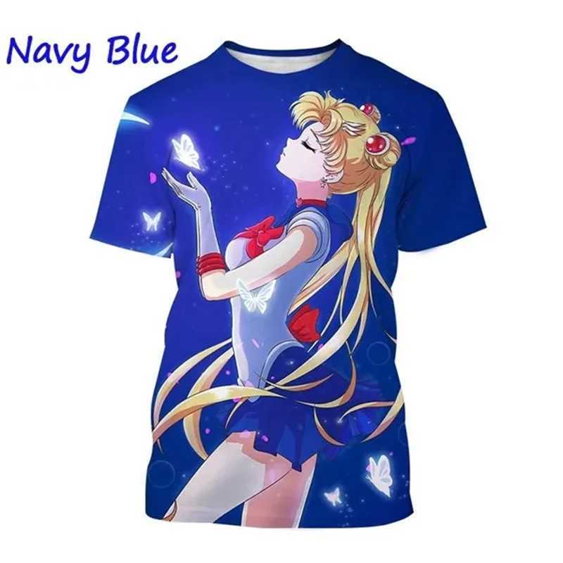 T-Shirts New Sailor Moon Anime 3D-Druckmädchen Kurzarm T-Shirt Casual O-Neck Anime Sailor Moon Childrens Unisex Kurzarm T-Shirtl2404