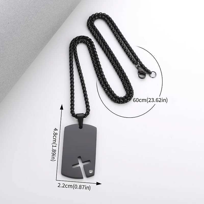 Hanger kettingen Classic Square Hollow Cross Military Plate roestvrijstalen hanger ketting voor mannen trend punk dubbele hanger ketting sieraden y240420