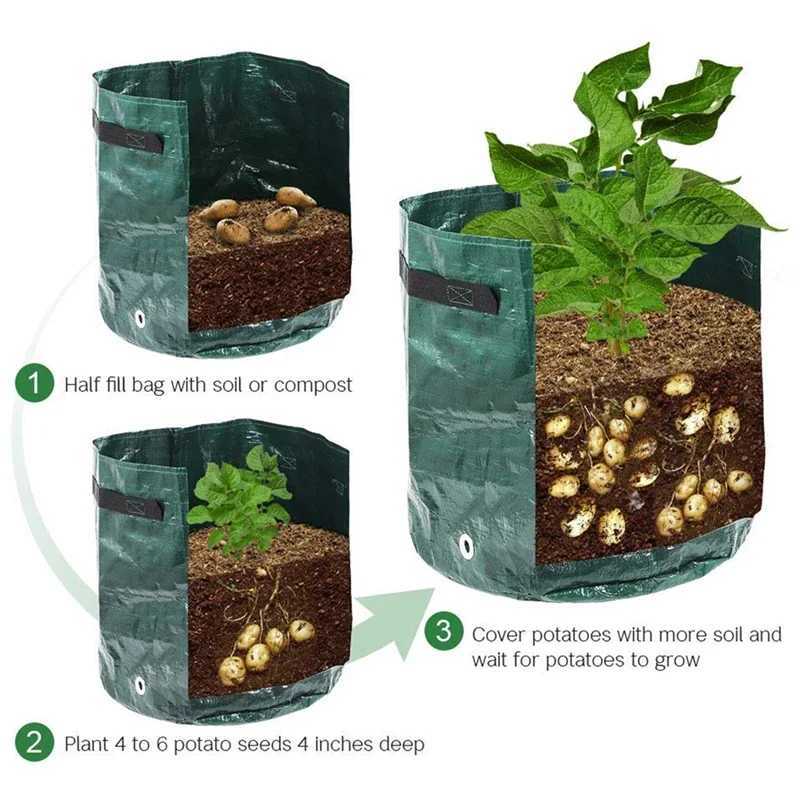 Plantadores de macetas de 10 galones Bolsa de crecimiento de papa PE Vegetal Diy Planta de tela Q240429