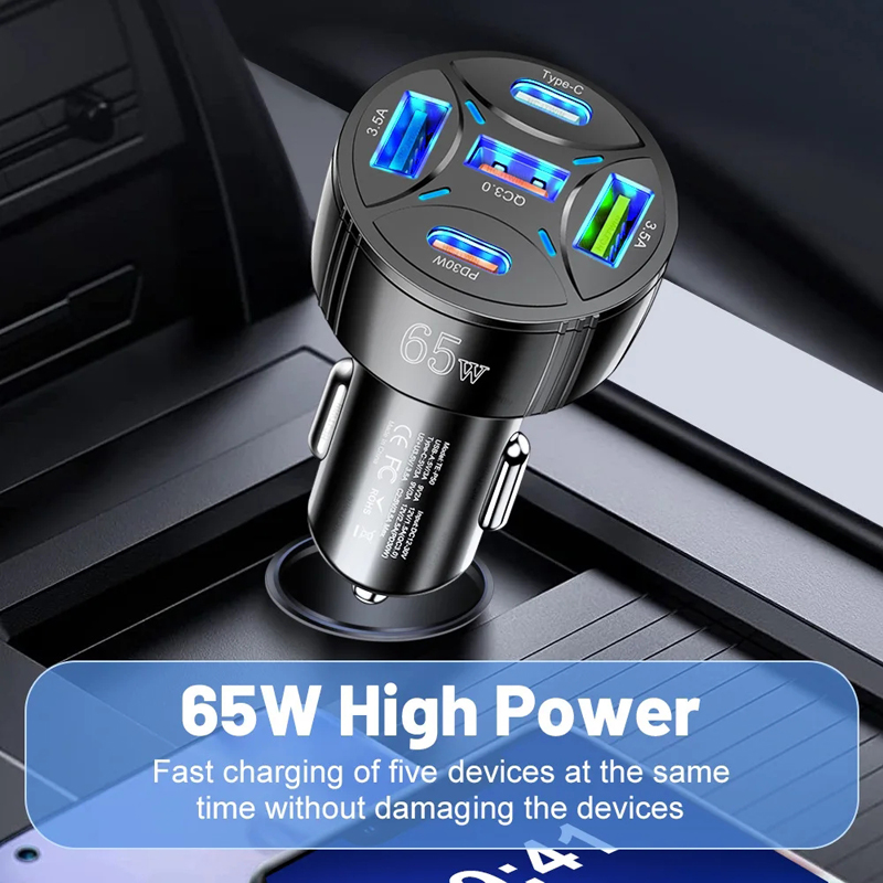 TE-P50 65W Fast Charging Car Charger 5 Charging Ports Multiple Protection Material Portable Universal Car Phone Chargers