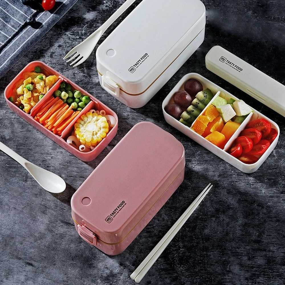 Bento Boxes Onuobao Double Layer Lunch Box 0.85L/1.5L Large Capacity Japanese Sealed Leak proof Used for Microwave Oven Heating Q240427