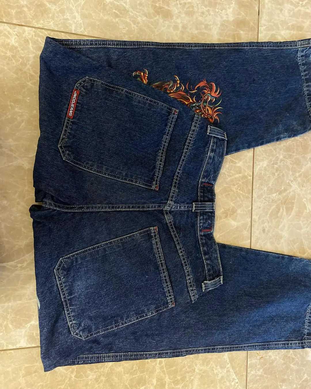 Jeans féminins American rétro y2k jeans lâches pour femmes dragon imprimé pantalon droit new harajuku tendance haute taille à la jambe large pantl2403