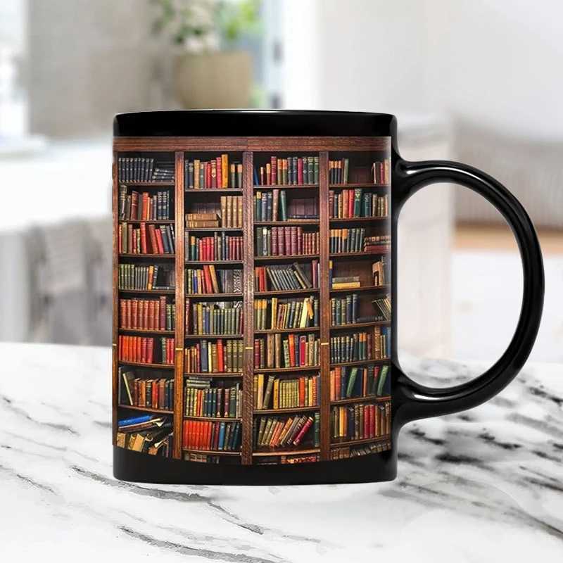 Mugs 3D Library Bookhelf Ceramic Cup Creative Multipurpose Cup Coffee Cup Research Milk Cup Home Table Decoration Friend Gifts J240428