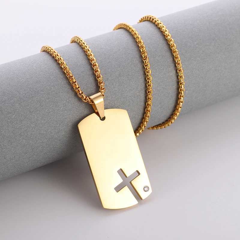 Hanger kettingen Classic Square Hollow Cross Military Plate roestvrijstalen hanger ketting voor mannen trend punk dubbele hanger ketting sieraden y240420