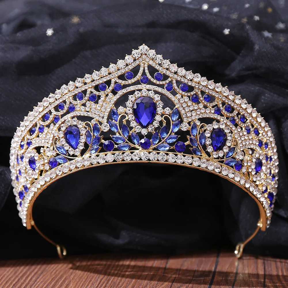 Tiaras blå kristall bröllopsklänning tiara krona lyx elegant strass tiara bröllop huvudbonad hår tillbehör smyckesuppsättningar