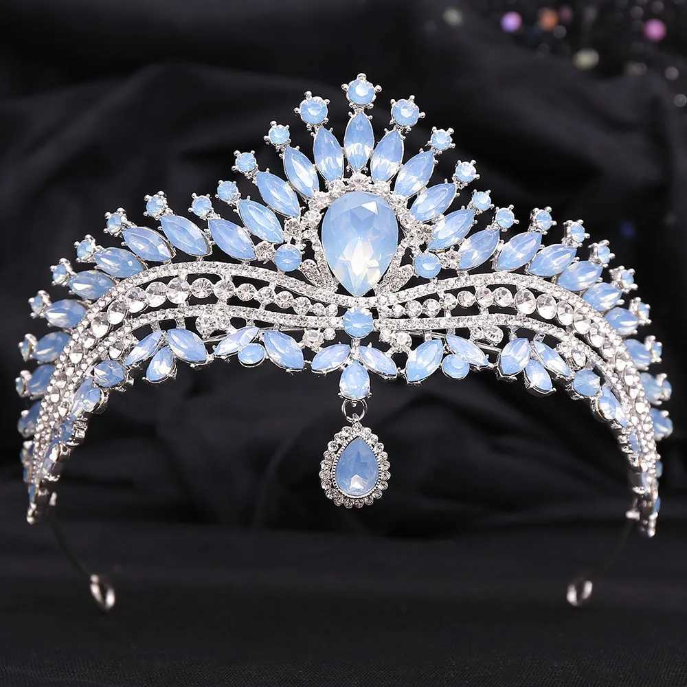 Tiaras 7 couleurs élégantes luxe nuptiale verte rose bleu opale cristal cristal pour les femmes filles de mariage de mariage couronne accessoires