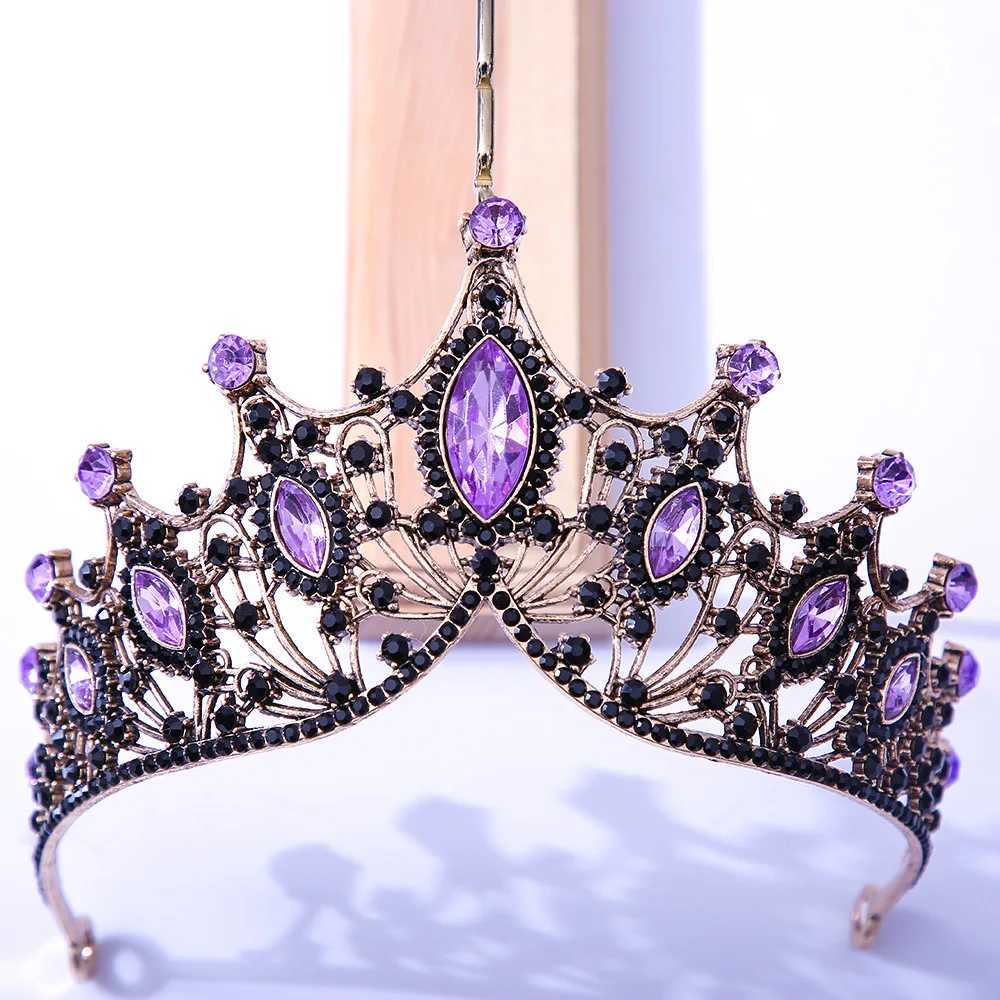 Tiaras barock bling lila kristall tiara för kvinnor flickor fest födelsedag drottning brud brud krona hårklänning smycken tillbehör