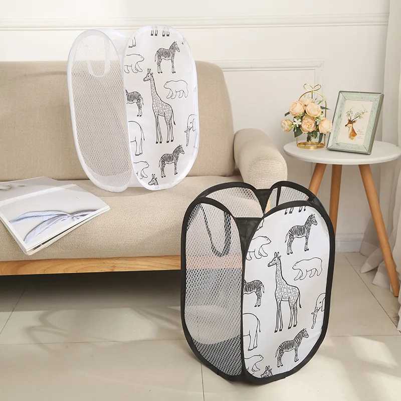 Storage Baskets Foldable Mesh Laundry Baskets Pop Up Washing Laundry Hampers Household Dirty Clothes Basket Sundries Storage Basket Organizer