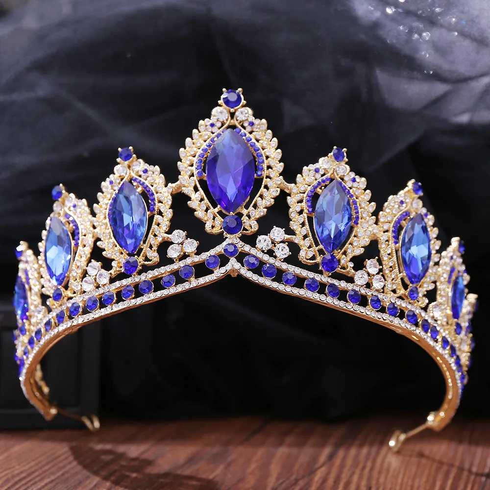 Tiaras barroco de luxo azul cristal tiara princesa rainha verde strass vermelho tiara festas de casamento acessórios de cabelo cocar