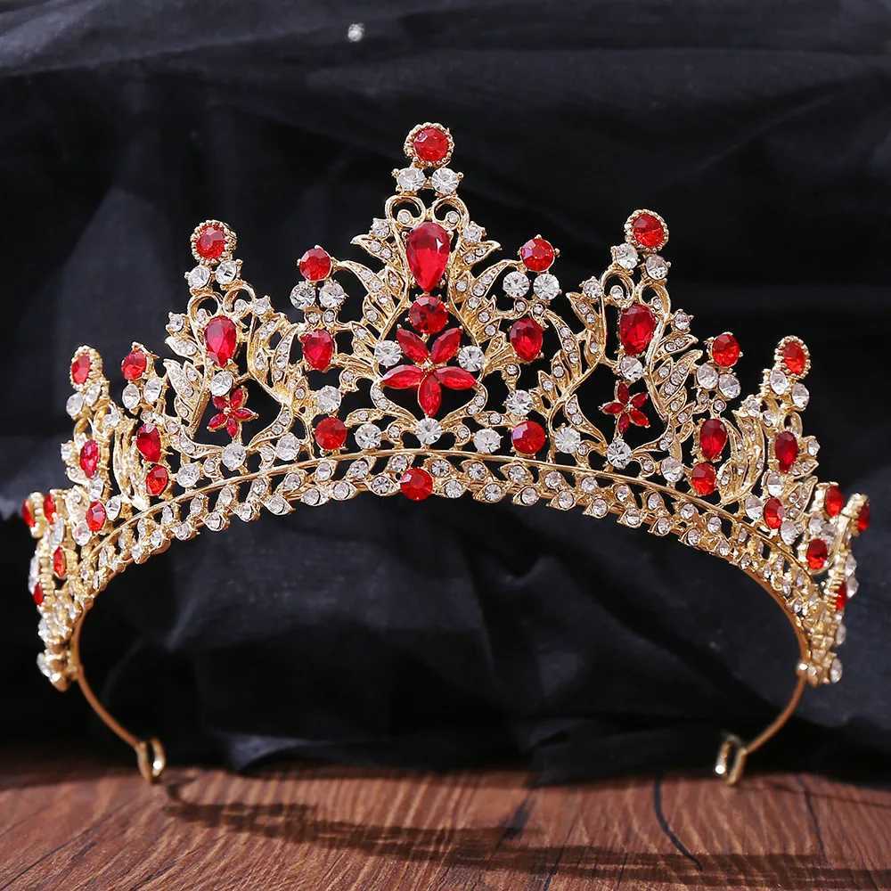 Tiaras Роскошная зеленая красная голубая кристалл корона Тиара для женщин Свадебная вечеринка элегантная свадебная невеста цветочные аксессуары для волос