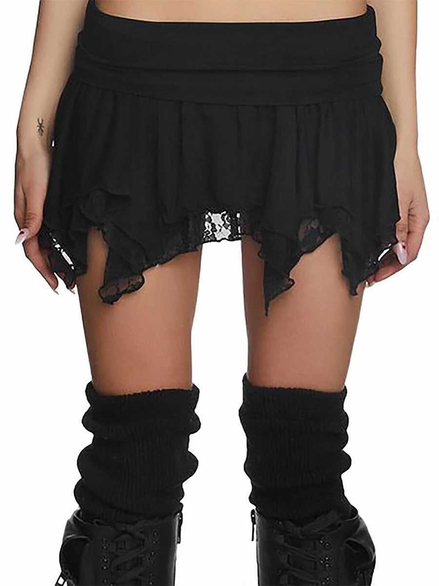 Jupes femme y2k en dentelle mini jupe basse couche de départ plissée ourlet noir chic mini shorts de jupe de ski de ski