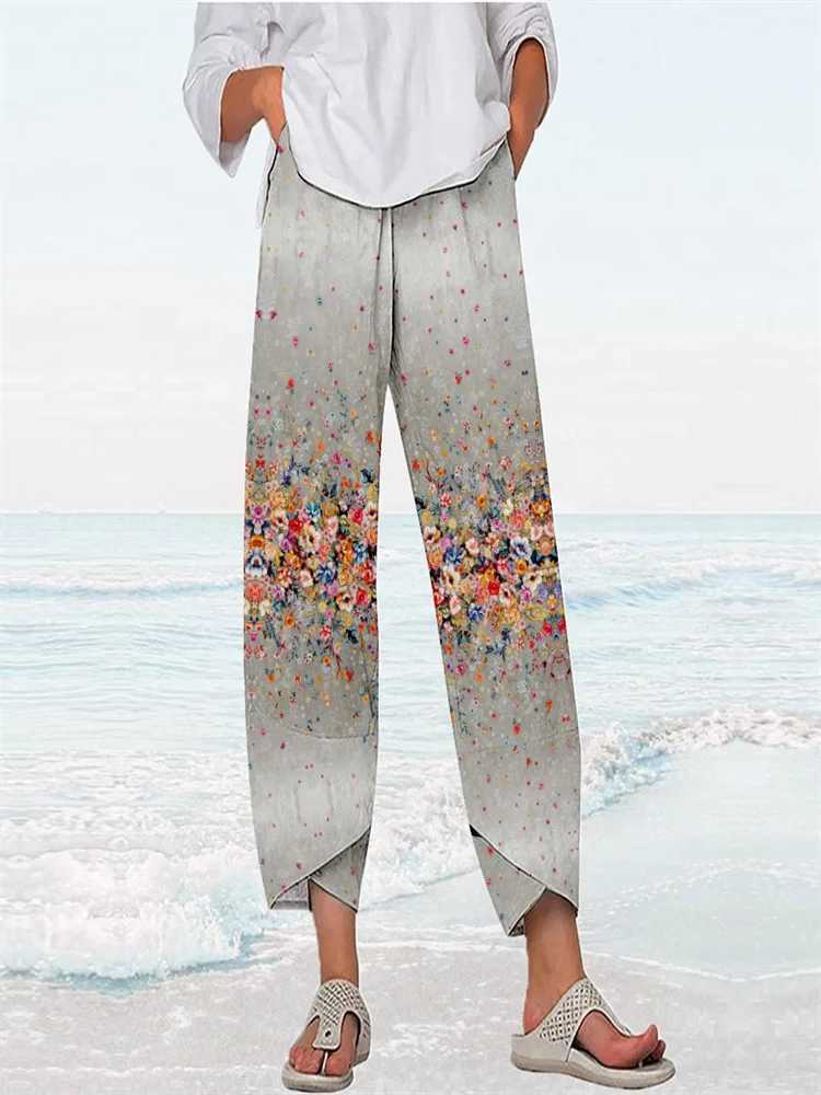 Pantalon féminin Capris Summer Retro Floral Pantalon Pantalon Femmes Femmes Casual Y2K Pantal