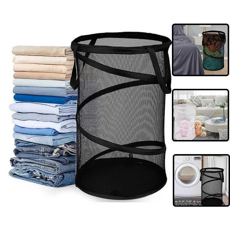 Storage Baskets Multi Functional Mesh Laundry Hamper Large Collapsible Mesh Breathable Household Laundry Hamper Sundries Organizer Basket