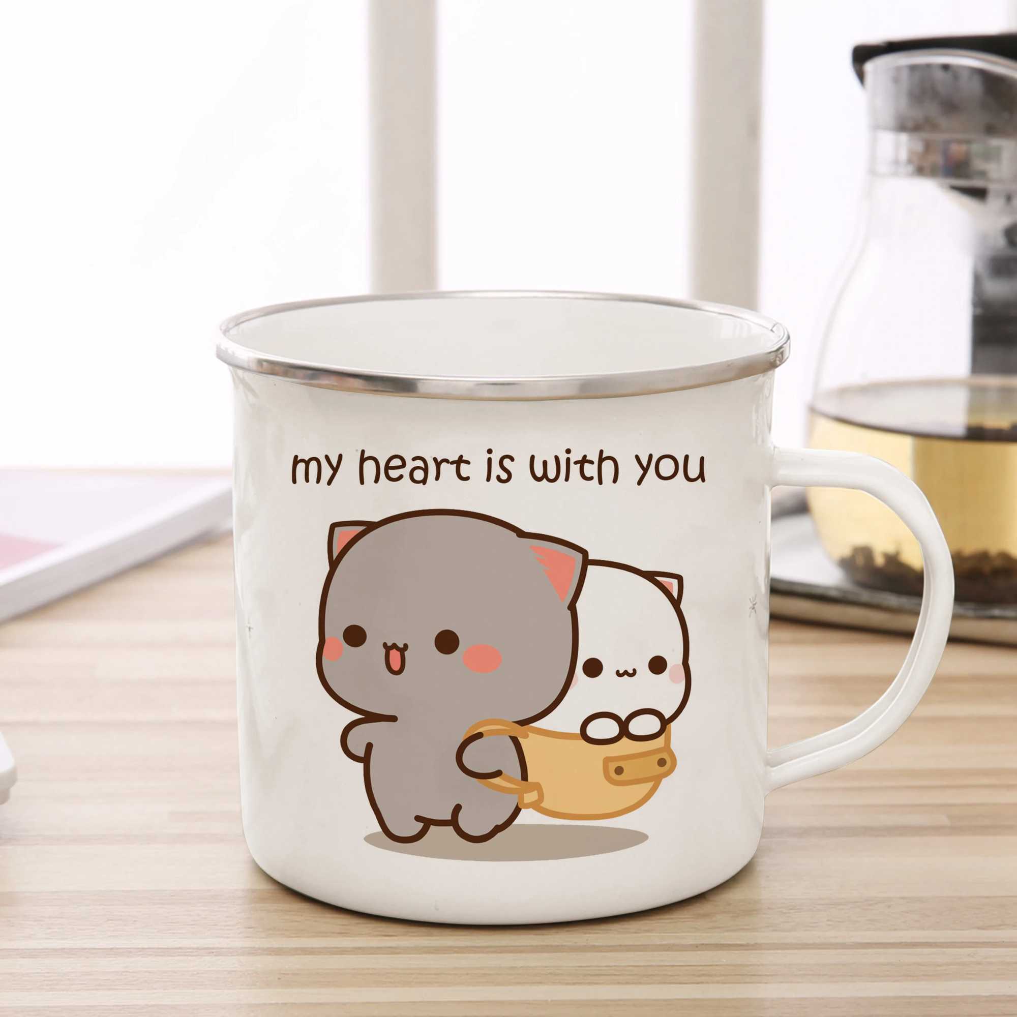 Tazas nuevas de durazno y goma gato copa de café taza de té de té lindo animal desayuno de animal copa de leche pareja regalo j240428