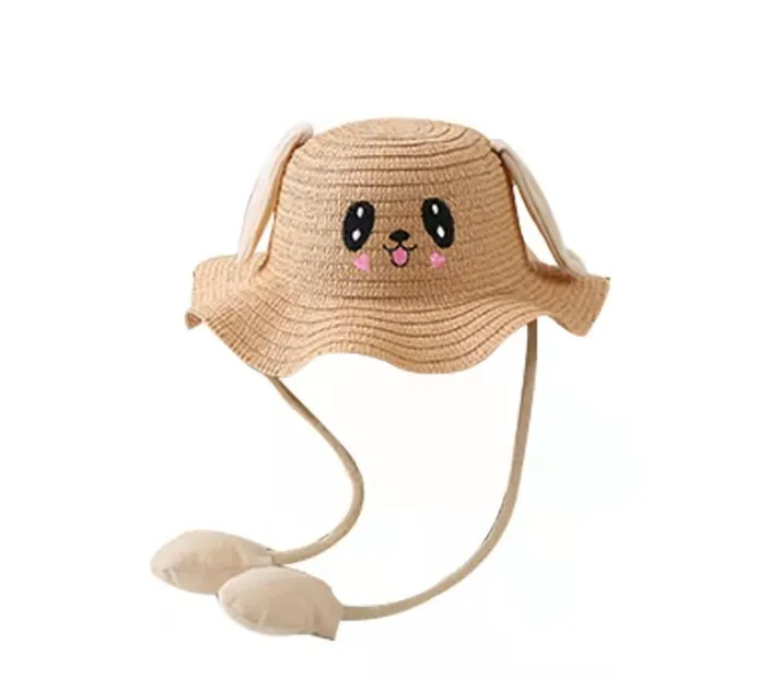 Summer Kids Baby Bunny Hat with Moving Ears Rabbit Hat Jumping Ear Funny Cute Bucket Cap Wide Brim Wave Sun Hat Boy Girls
