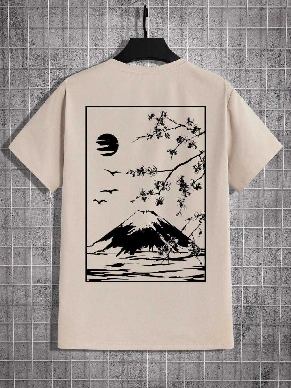 T-shirts voor heren Tokyo Sakura Mount Fuji Visitekaartje T-shirt Men Mode T Kleding Katoen Summer Casual Tops Hip Hop Loose Cotton T-Shirt Y240429