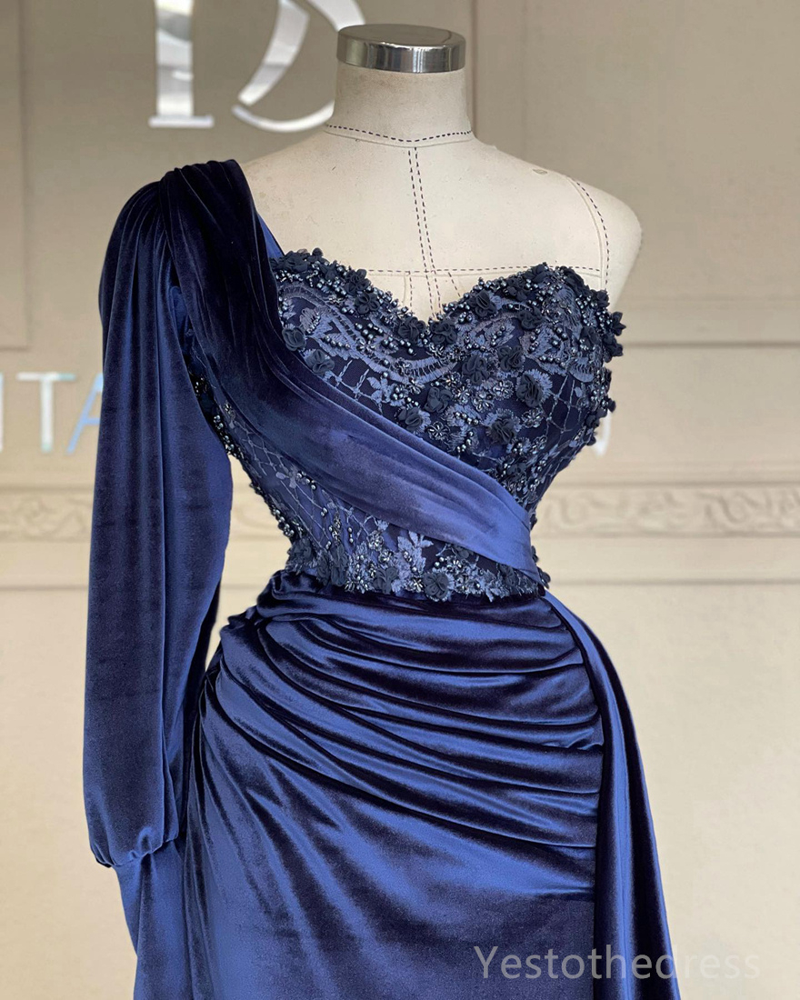 2024 Eleganti abiti formali di abiti da sposa Blue Royal Madre delle spose donne a maniche lunghe con in perline di pizzo sposo dello sposo il matrimonio AMM183