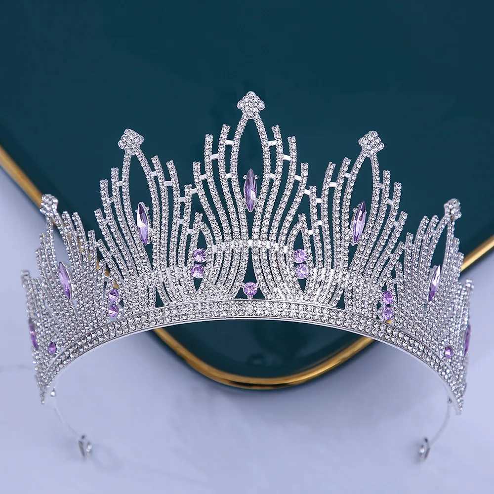 Tiaras Baroque Purple Crystal Tiara Crown For Women Wedding Party Fashion Queen Bridal Bride Crown Couronne Accessoires