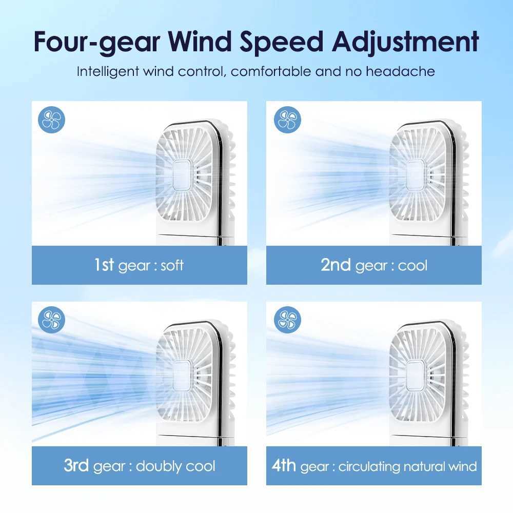 Electric Fans Handheld Mini Fan Foldable Portable Neck Hanging Fans 4 Speed USB Rechargeable Fan with Phone Stand and Phone Holder d240429