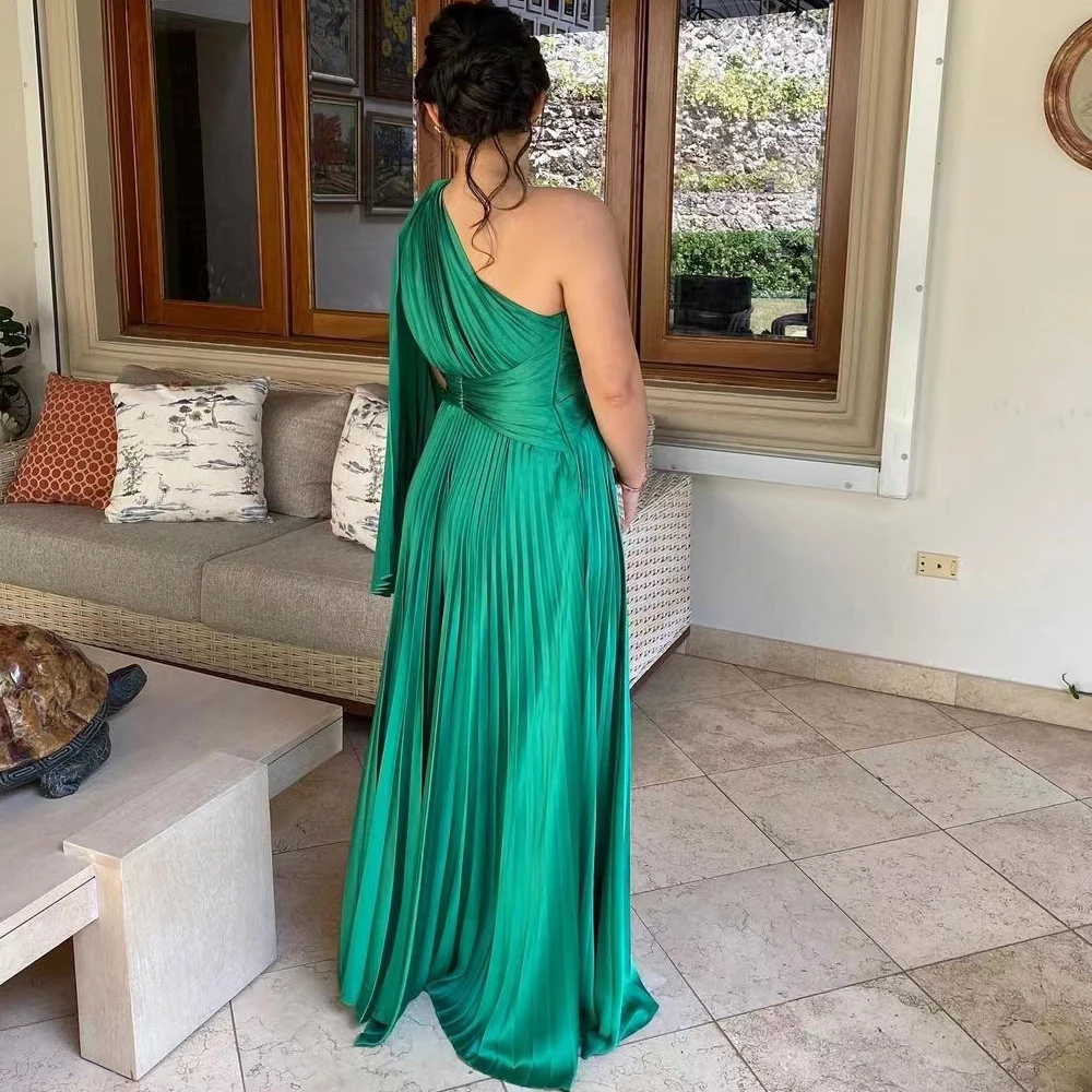 Vestidos de noite de chiffon verde e verde clássicos de mangas cheias de uma linha vestidos de festa no chão plissado