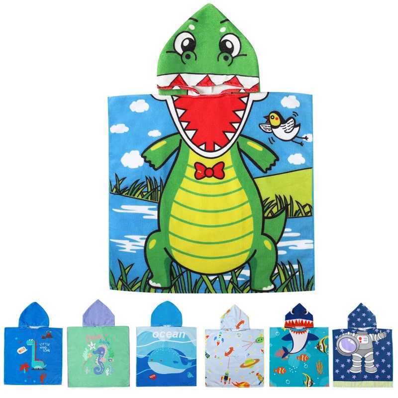 Towels Robes Childrens swimsuit ultra-fine fiber hooded swimsuit cartoon wearable towel swimming beach swimsuit baby swimsuitL2404