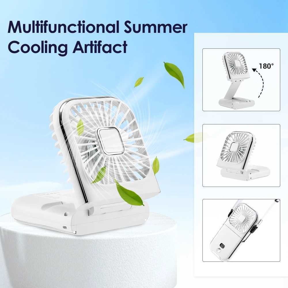 Electric Fans Handheld Mini Fan Foldable Portable Neck Hanging Fans 4 Speed USB Rechargeable Fan with Phone Stand and Phone Holder d240429