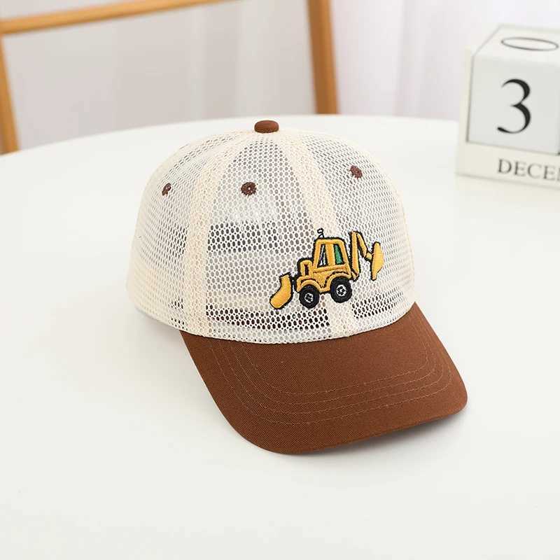 Caps Hats Summer Boys Baseball Hat Bulldozer Excavator Embroidered Childrens Cat Hip Hop Net Hat 2-8 Year Childrens Sun Hat SnapbackL240429