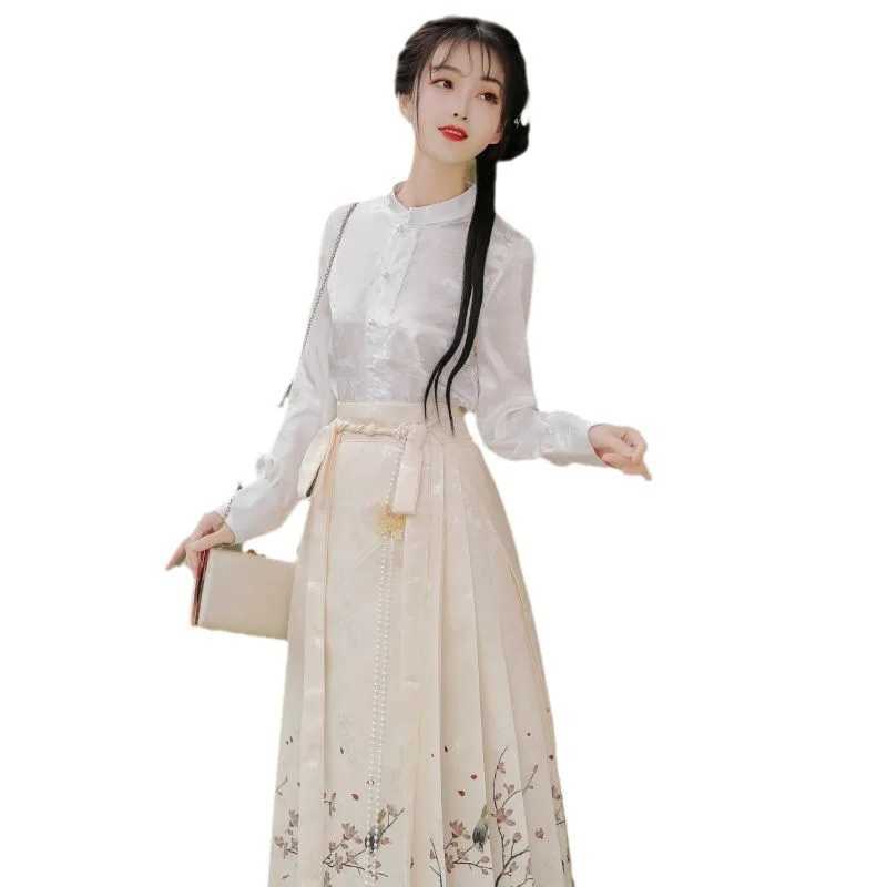 Ethnic Clothing Chinese Traditional Hanfu female white summer Han elements modified horse face dress suit fairy