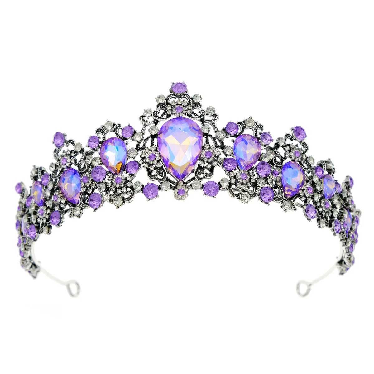 Tiaras Luxury Queen Girls Purple Crystal Crown Bridal Hair Accessories Elegante bruiloft Tiaras Diadeem vrouwen Dress Hoofdbanden